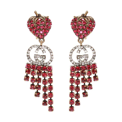 GUCCI Crystal Strawberry Earrings Vintage Red Fashion Jewelry. 580959-I4769-8413