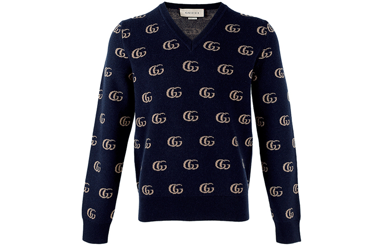 Buy Jersey Gucci Azul Oscuro GG Jacquard de Punto Cuello Redondo SS22 655104-XKB3T4037