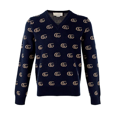 Gucci Dark Blue GG Jacquard Knit Sweater Crewneck SS22 655104-XKB3T4037