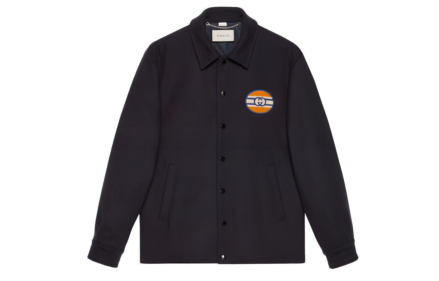 Gucci Dark Blue Logo Print Single-Breasted Long-Sleeve Jacket 645702-ZAGBY-4433