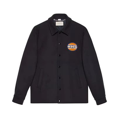 Gucci Dark Blue Logo Print Single-Breasted Long-Sleeve Jacket 645702-ZAGBY-4433