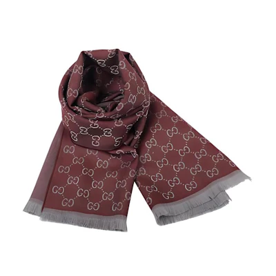 GUCCI Dark Red Wool Long Tassel GG Logo Scarf Unisex 344994-4G200-6263