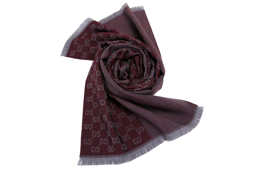 GUCCI Dark Red Wool Long Tassel GG Logo Scarf Unisex 344994-4G200-6263 圖 5