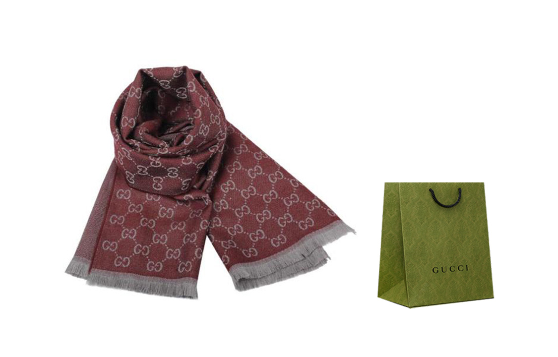 GUCCI Dark Red Wool Long Tassel GG Logo Scarf Unisex 344994-4G200-6263 圖 6
