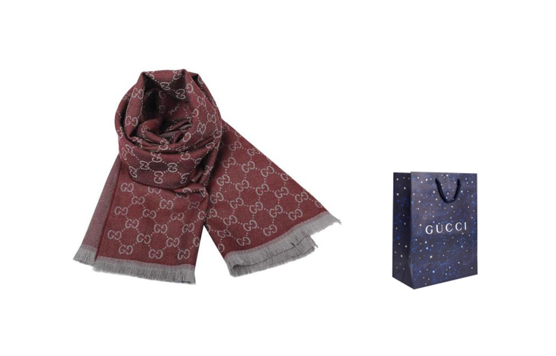 GUCCI Dark Red Wool Long Tassel GG Logo Scarf Unisex 344994-4G200-6263 圖 7