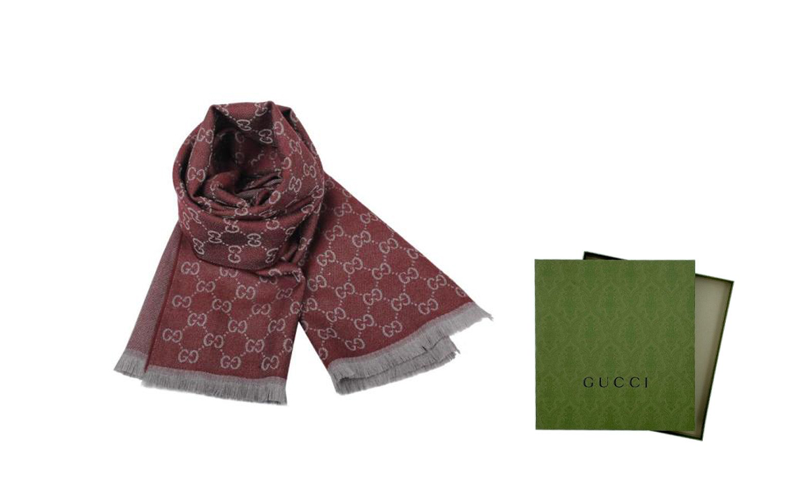 GUCCI Dark Red Wool Long Tassel GG Logo Scarf Unisex 344994-4G200-6263 圖 8
