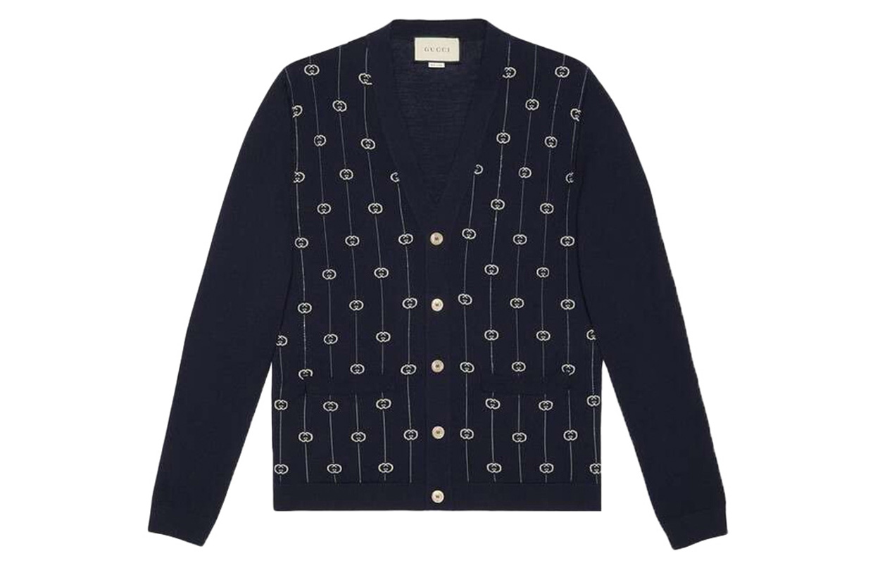 Gucci Deep Blue Double G Embroidered Knit Cardigan Sweater 576901-XKAUM-4650