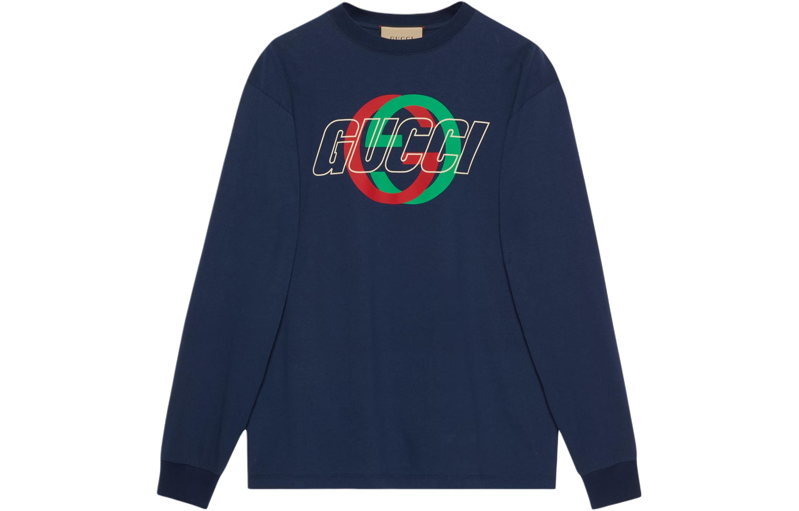 Gucci Deep Blue Knitted Cotton Long Sleeve T-shirt 774304-XJGA4-4622