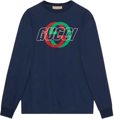 Gucci Deep Blue Knitted Cotton Long Sleeve T-shirt 774304-XJGA4-4622 Buy Gucci Deep Blue Knitted Cotton Long Sleeve T-shirt 774304-XJGA4-4622