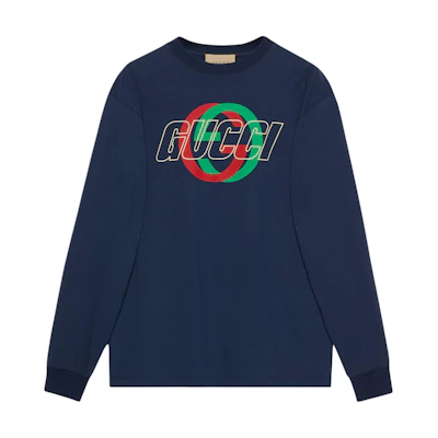 Gucci Deep Blue Knitted Cotton Long Sleeve T-shirt 774304-XJGA4-4622