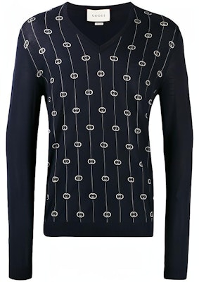 Gucci Deep Blue V-neck Pullover Sweater with Logo Print 576902XKAUM Buy Gucci Deep Blue V-neck Pullover Sweater with Logo Print 576902XKAUM