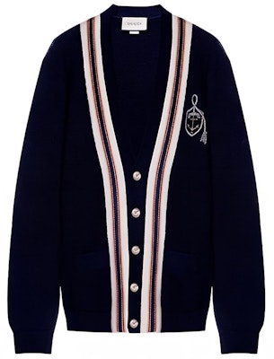 Cárdigan Suéter de Lana Azul Marino Gucci con Insignia de Ancla. 545764-XKAEA-4548 Buy Cárdigan Suéter de Lana Azul Marino Gucci con Insignia de Ancla. 545764-XKAEA-4548