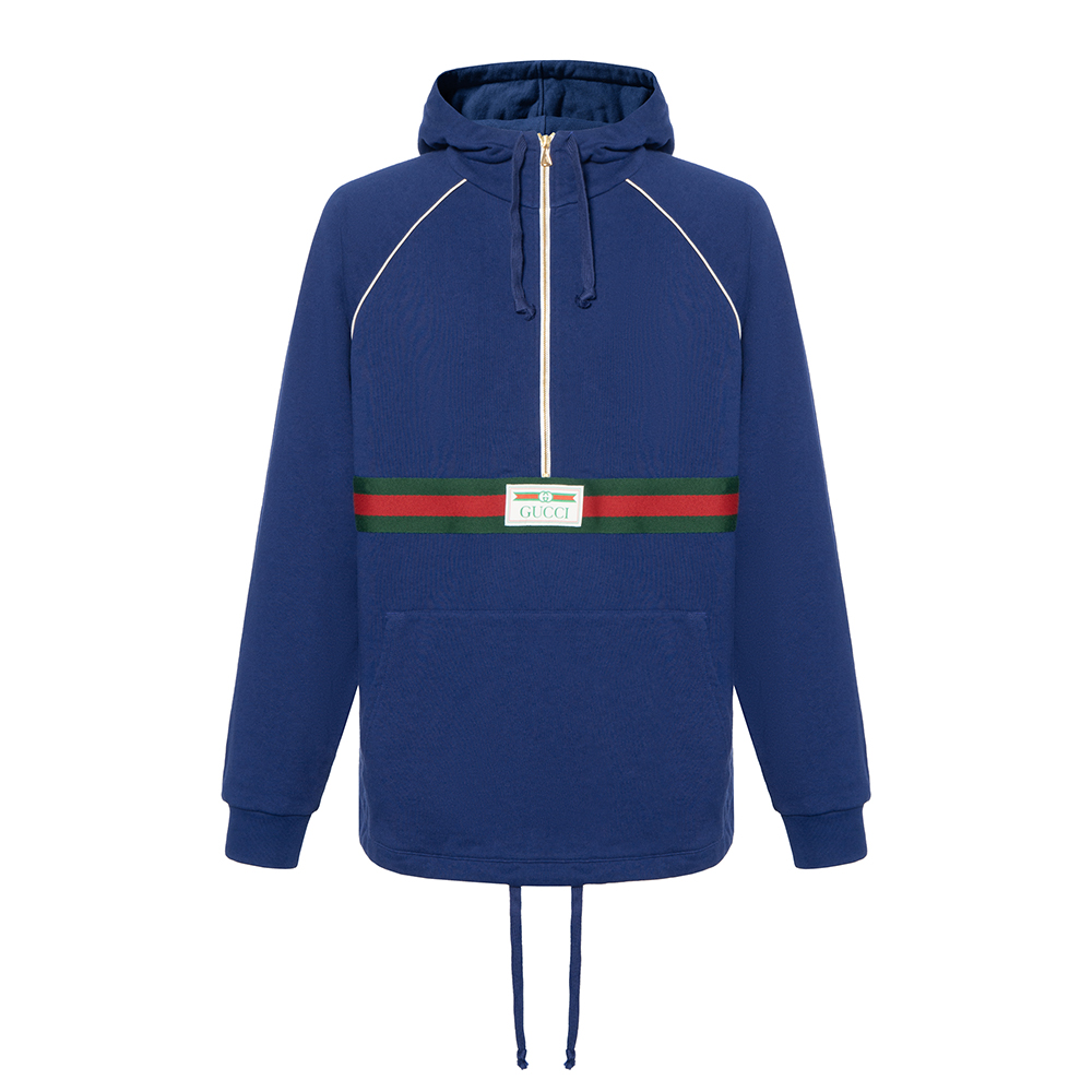 Gucci Deep Sky Blue Logo Stripe Print Hoodie 645320-XJDAK-4397