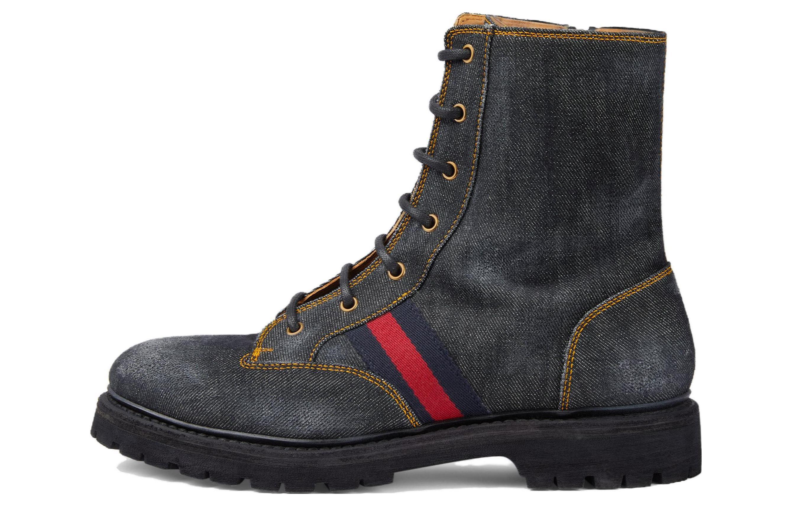 Gucci Denim Round-Toe Lace-Up Ankle Boots 'Black'