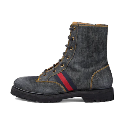 Gucci Denim Round-Toe Lace-Up Ankle Boots 'Black'