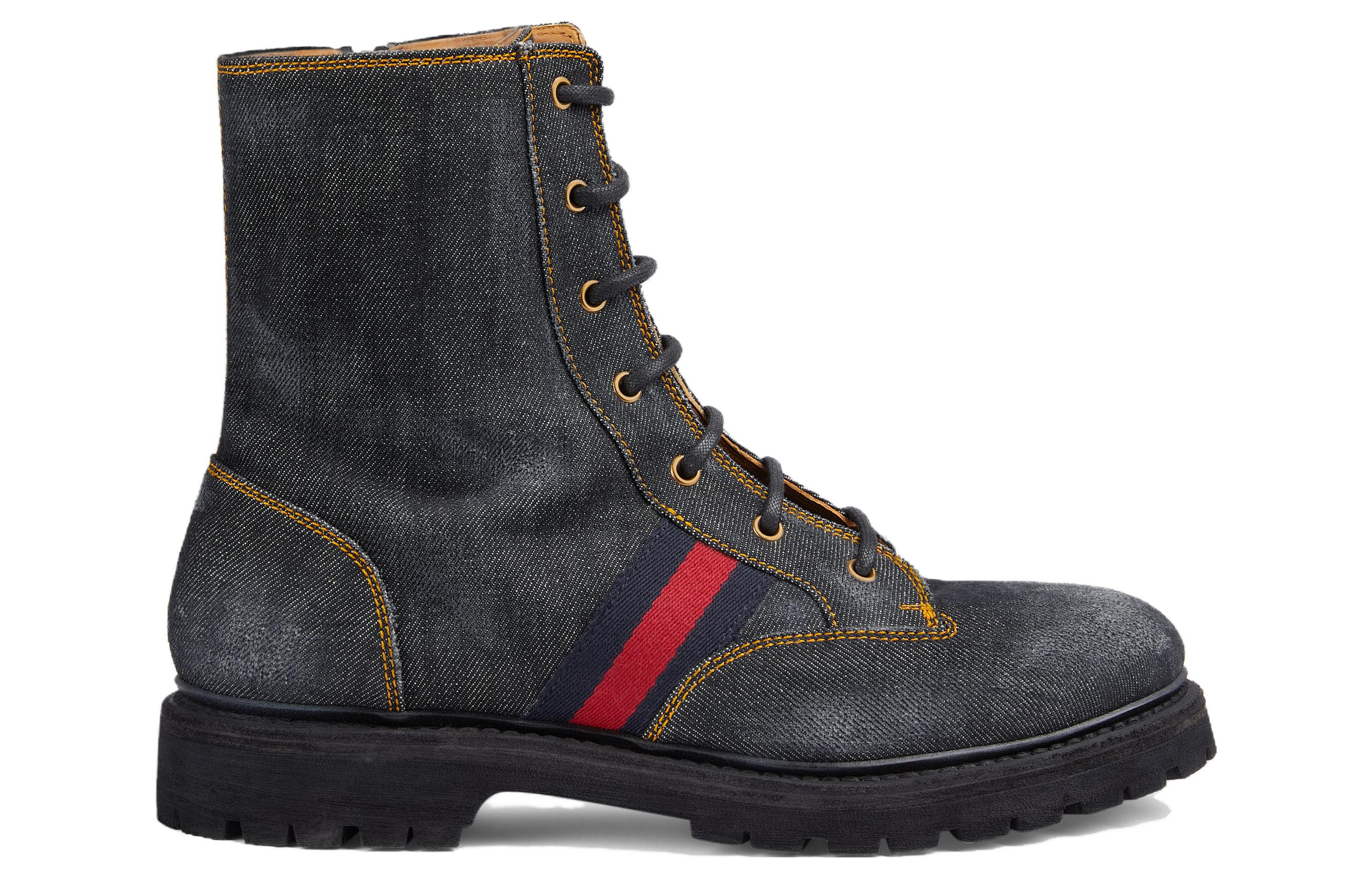 Gucci Denim Round-Toe Lace-Up Ankle Boots 'Black' 圖 2