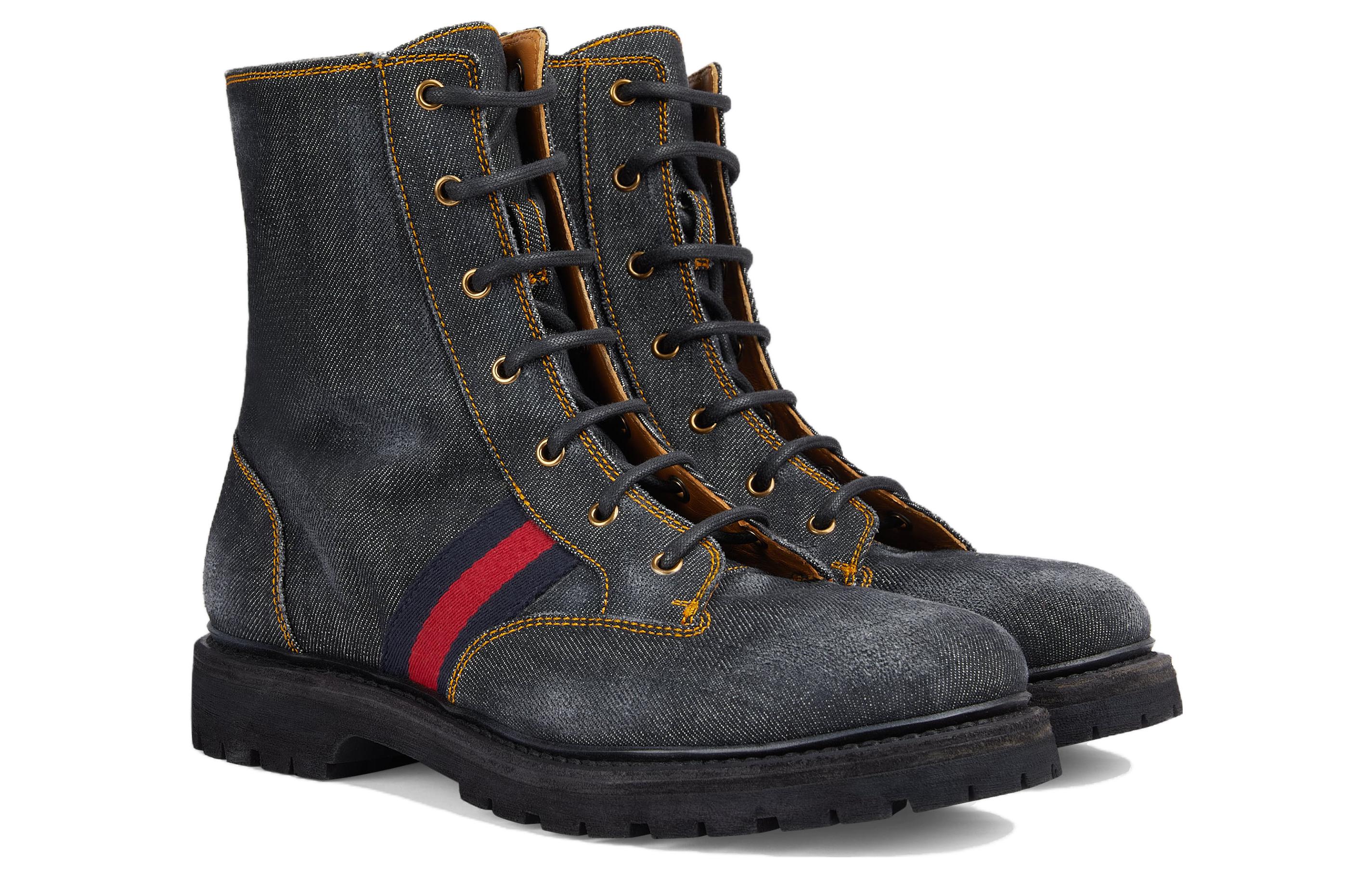 Gucci Denim Round-Toe Lace-Up Ankle Boots 'Black' 圖 3