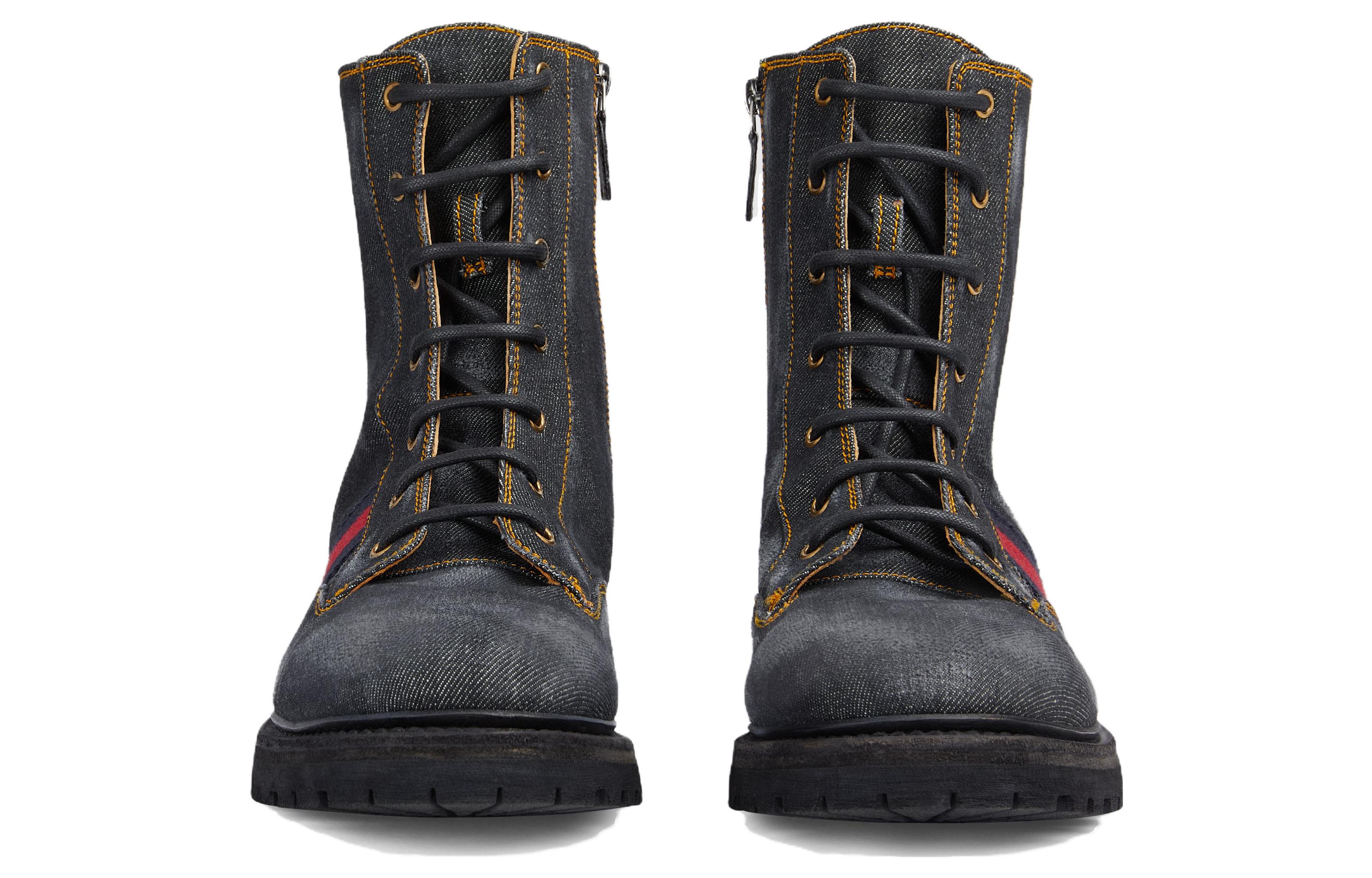 Gucci Denim Round-Toe Lace-Up Ankle Boots 'Black' 圖 4