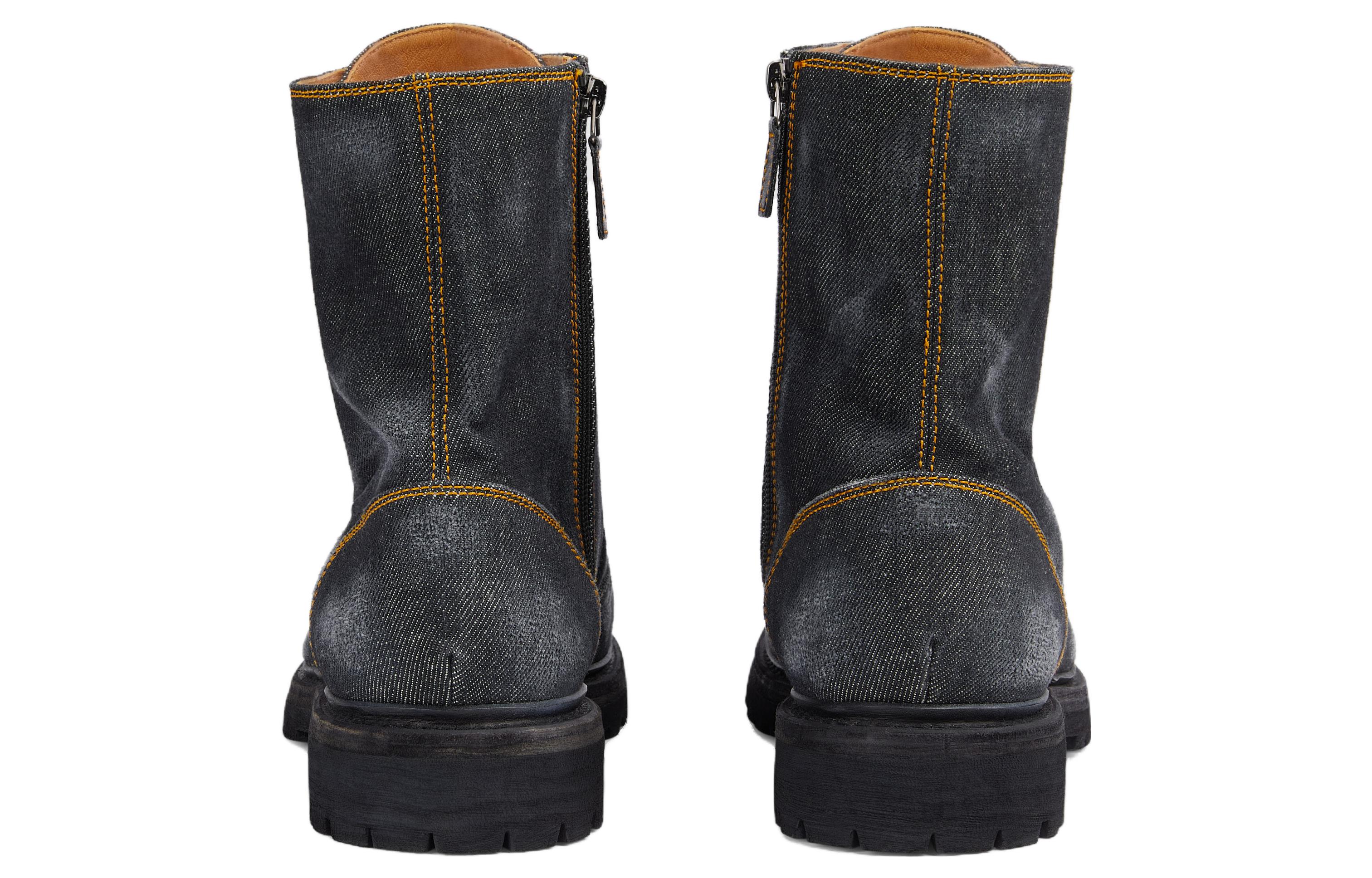 Gucci Denim Round-Toe Lace-Up Ankle Boots 'Black' 圖 5