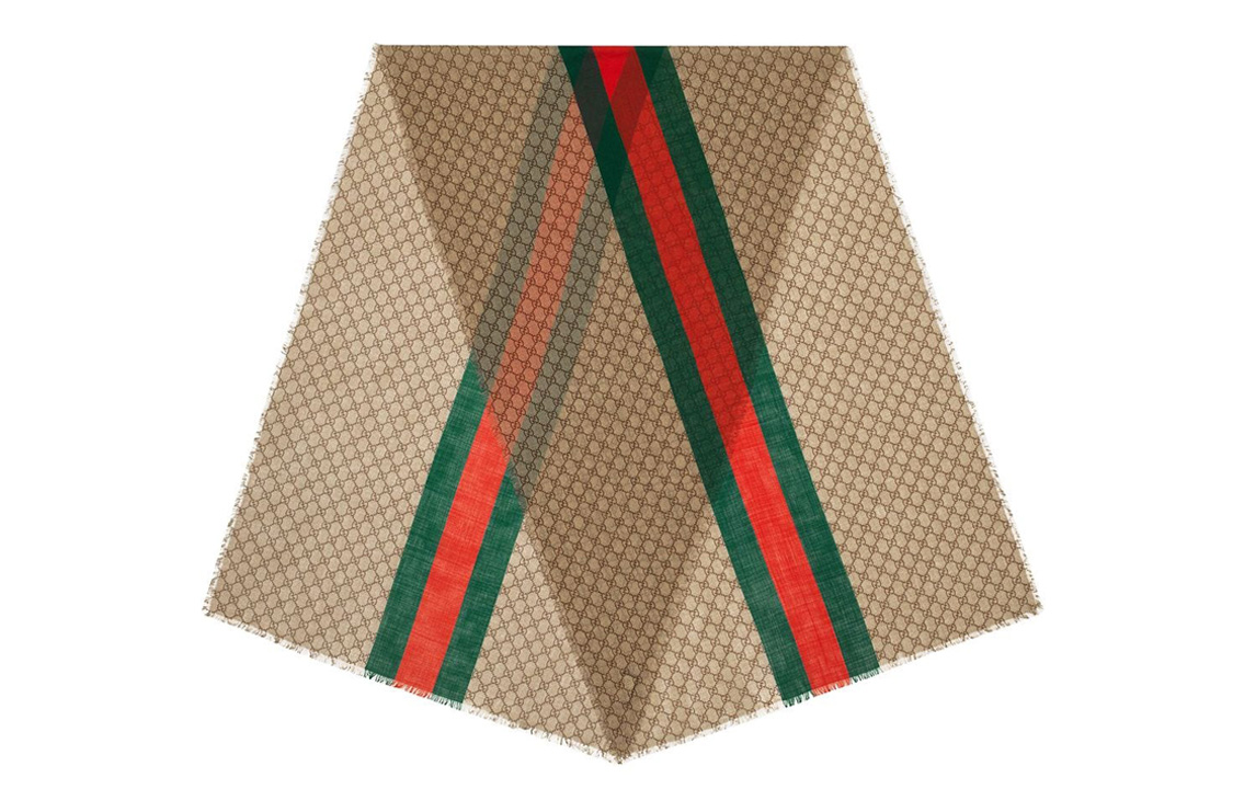 GUCCI Diamond Quilted Scarf Beige/Dark Green 600950/4G2009766