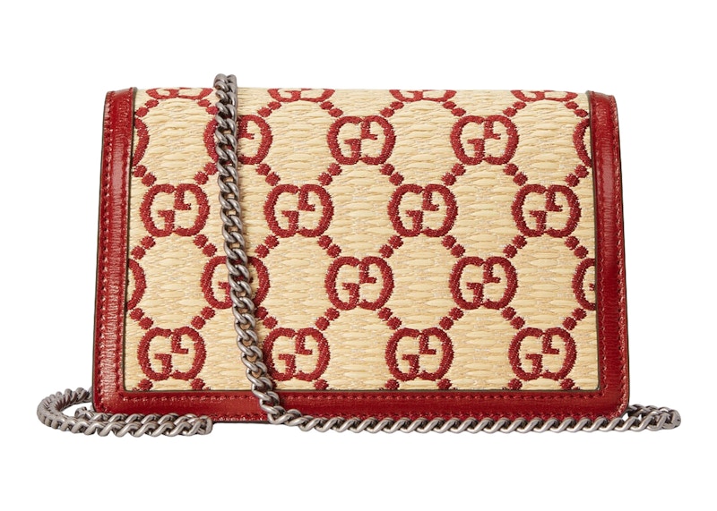 Order Dompet Rantai Mini Gucci Dionysus GG Supreme Merah Efek Kain