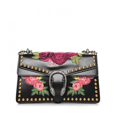 Gucci Dionysus Shoulder Bag Flower Embroidered/Studded Small Black