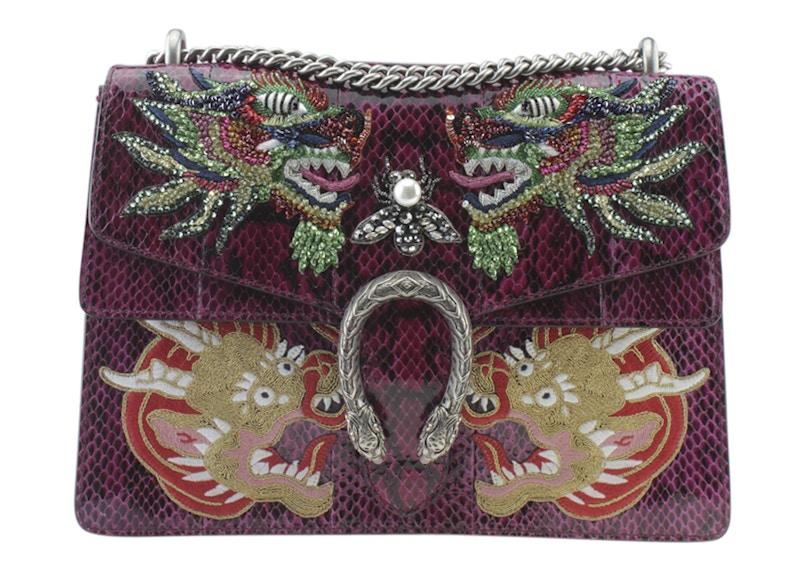 Gucci Dionysus Shoulder Bag Medium Embroidered Python Burgundy