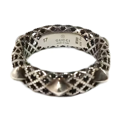 GUCCI Distressed Logo Silver Metal Ring with Studs Unisex Couple Design. 356961-J8400-0701