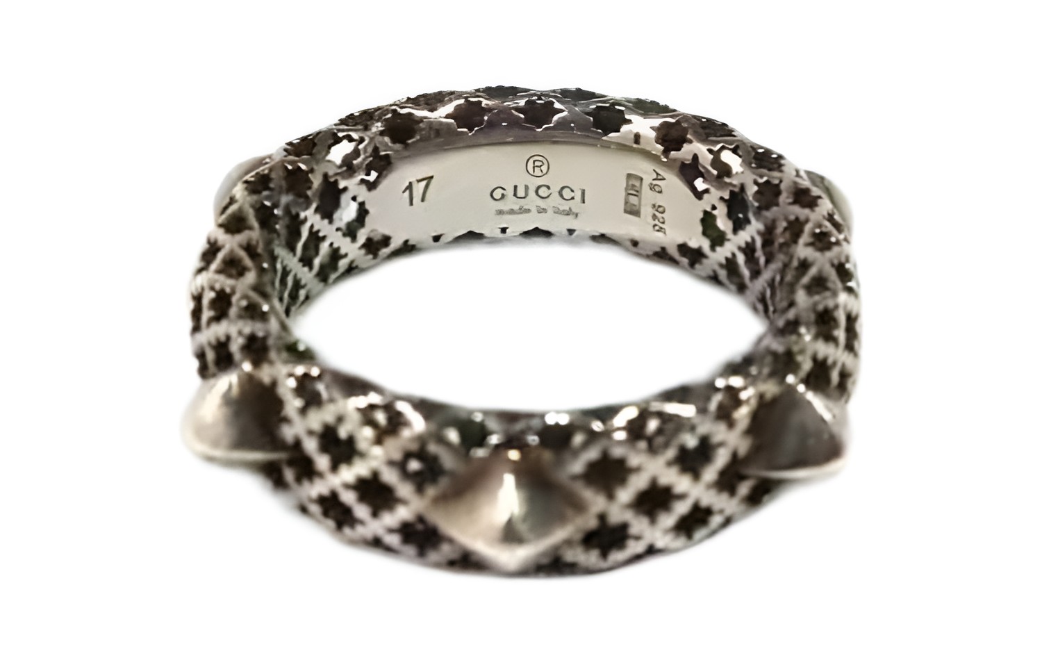 GUCCI Distressed Logo Silver Metal Ring with Studs Unisex Couple Design. 356961-J8400-0701 圖 2