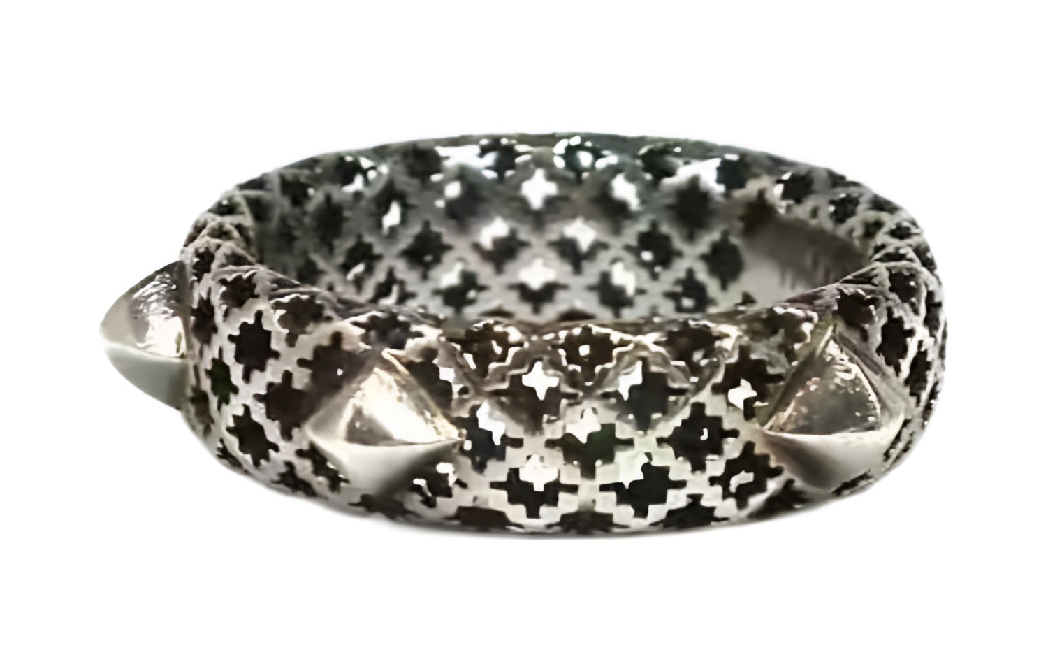 GUCCI Distressed Logo Silver Metal Ring with Studs Unisex Couple Design. 356961-J8400-0701 圖 3