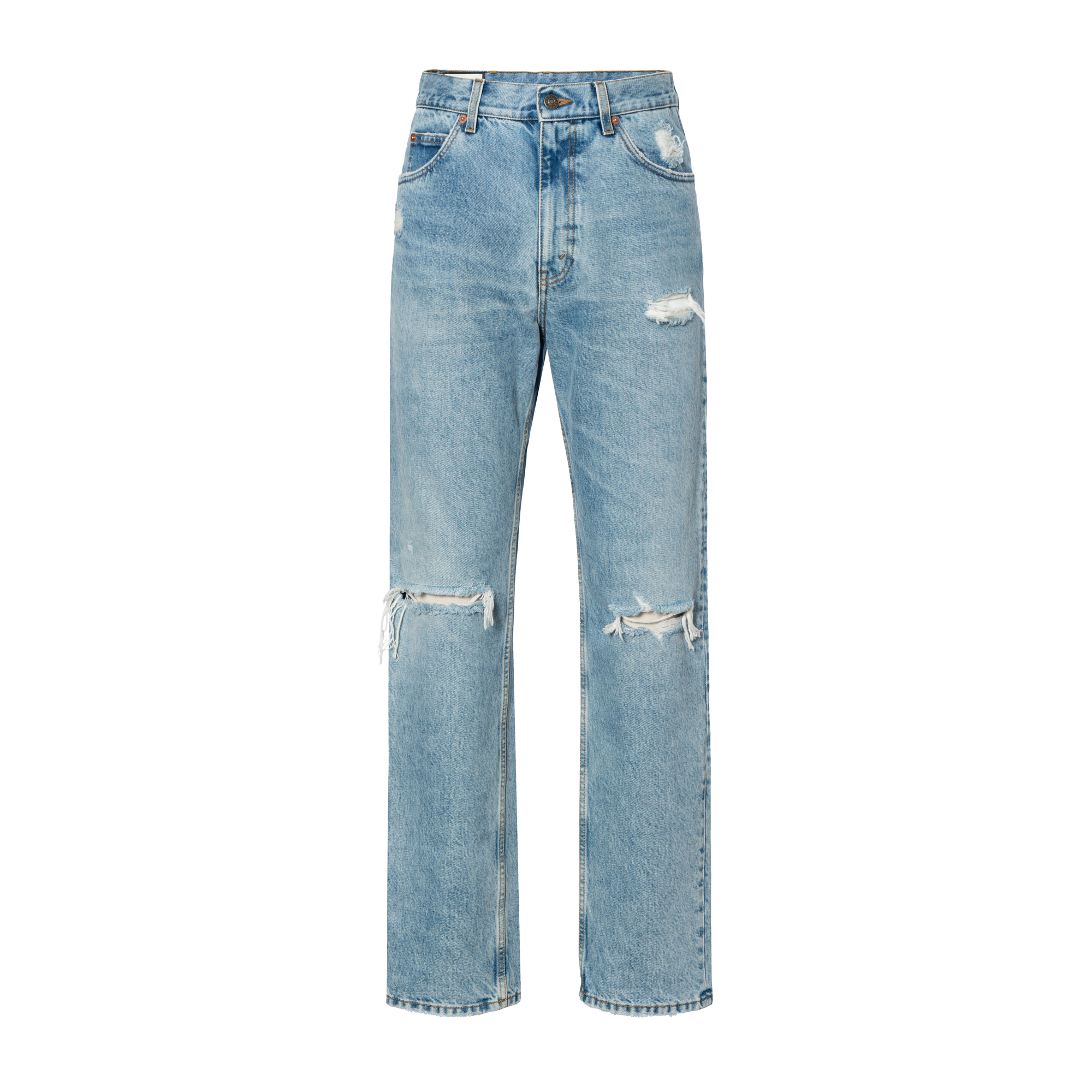 Buy Gucci Jeans Lelaki Biru Muda Zipper Mid-Rise Longgar Stail Distressed 623953-XDBFM-4009