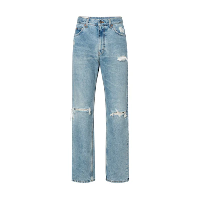 Gucci Distressed Zipper Mid-Rise Loose Jeans Men Light Blue 623953-XDBFM-4009