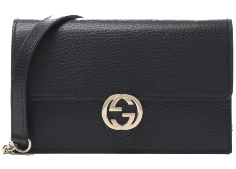 Gucci Dollar Interlocking GG Shoulder Bag Grained Black