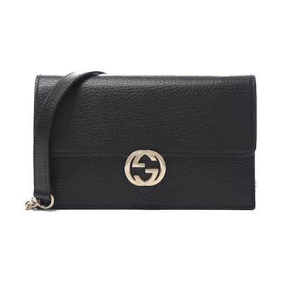 Gucci Dollar Interlocking GG Shoulder Bag Grained Black