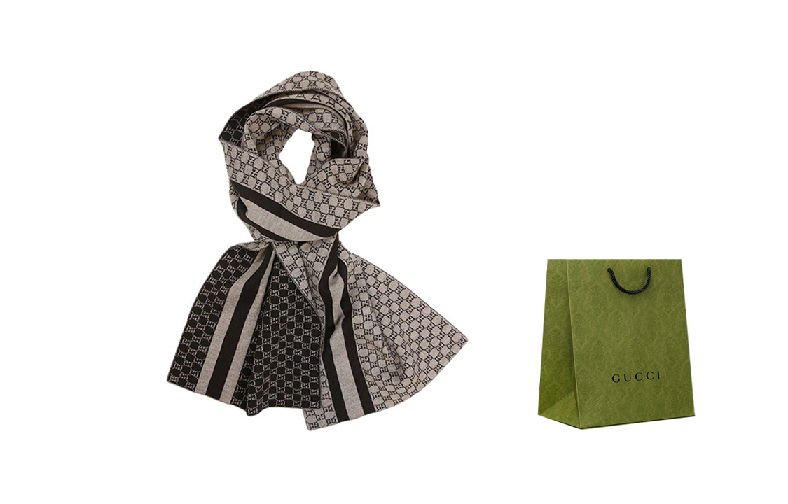 GUCCI Double-sided Floral Print Wool Scarf Unisex Brown 438253-3G206-2764 圖 2