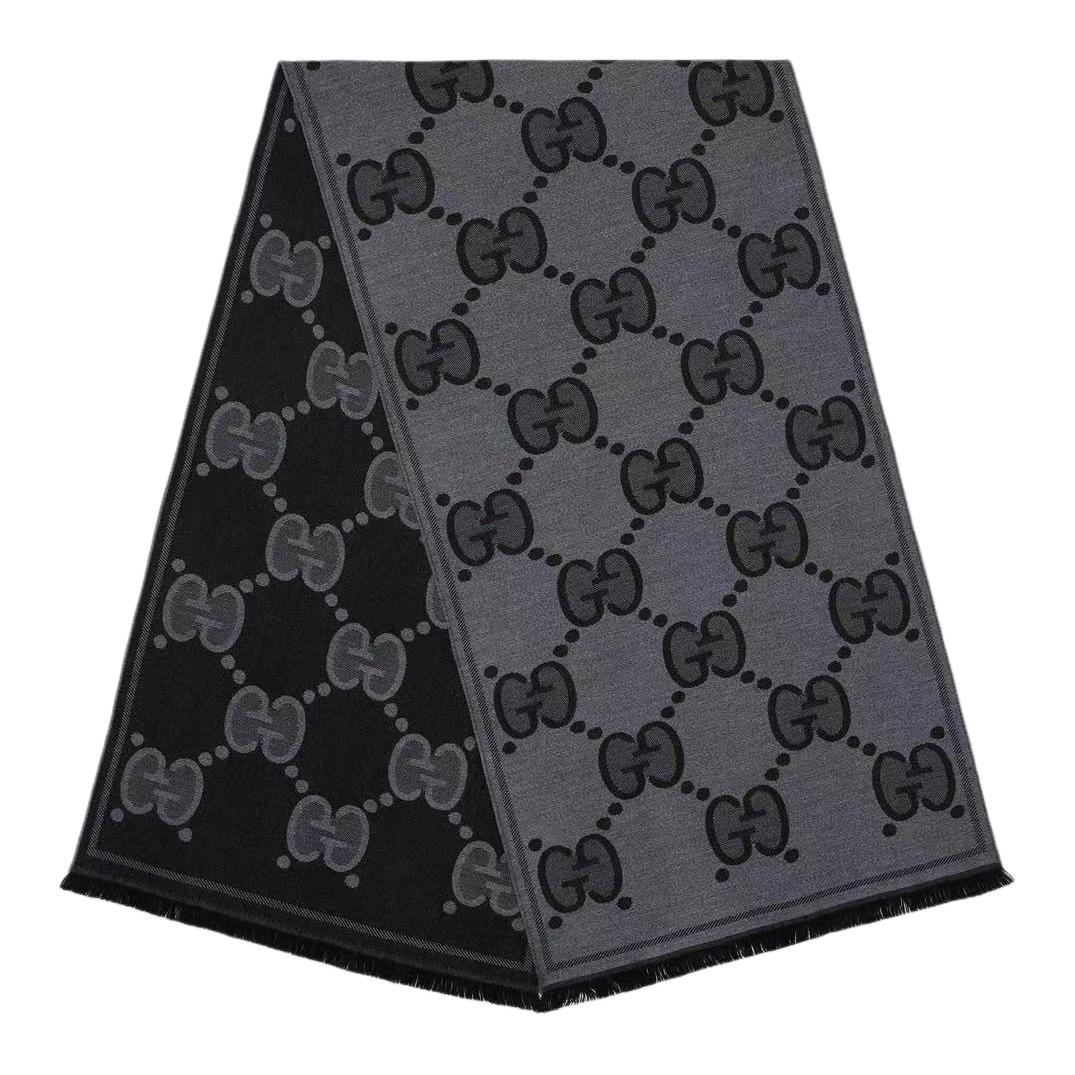 GUCCI Double-Sided Logo Scarf Unisex Couple Black/Grey 598189-4G200-1460