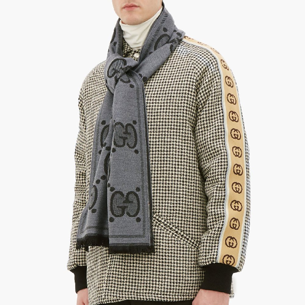 GUCCI Double-Sided Logo Scarf Unisex Couple Black/Grey 598189-4G200-1460 圖 7