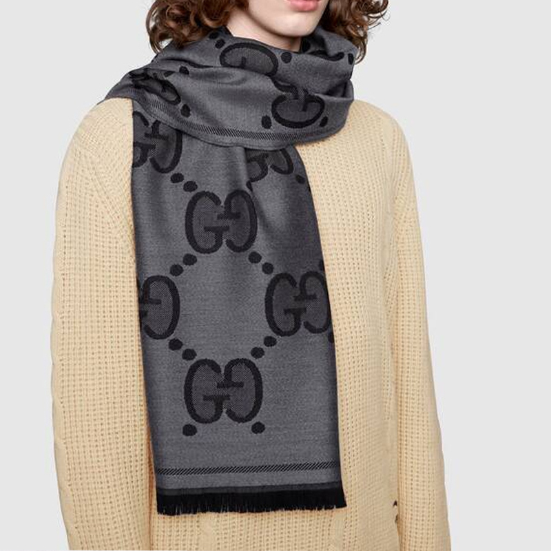 GUCCI Double-Sided Logo Scarf Unisex Couple Black/Grey 598189-4G200-1460 圖 8