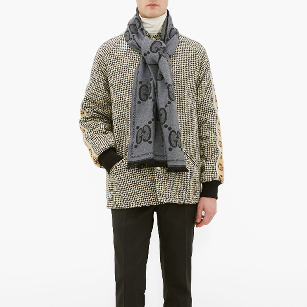 GUCCI Double-Sided Logo Scarf Unisex Couple Black/Grey 598189-4G200-1460 圖 9