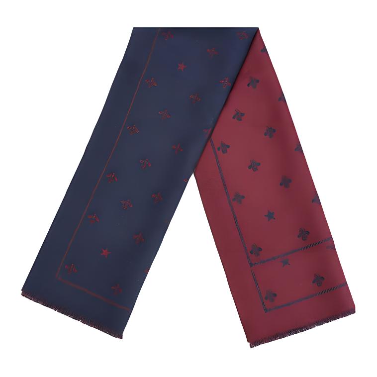 Gucci Double-Sided Wool Scarf with Bee Design in Dark Red/Blue 430583-4G200-6068