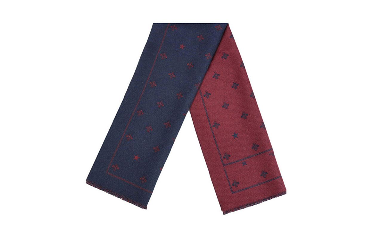 Gucci Double-Sided Wool Scarf with Bee Design in Dark Red/Blue 430583-4G200-6068 圖 2