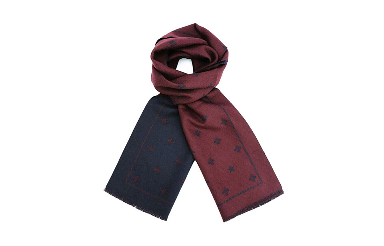 Gucci Double-Sided Wool Scarf with Bee Design in Dark Red/Blue 430583-4G200-6068 圖 4