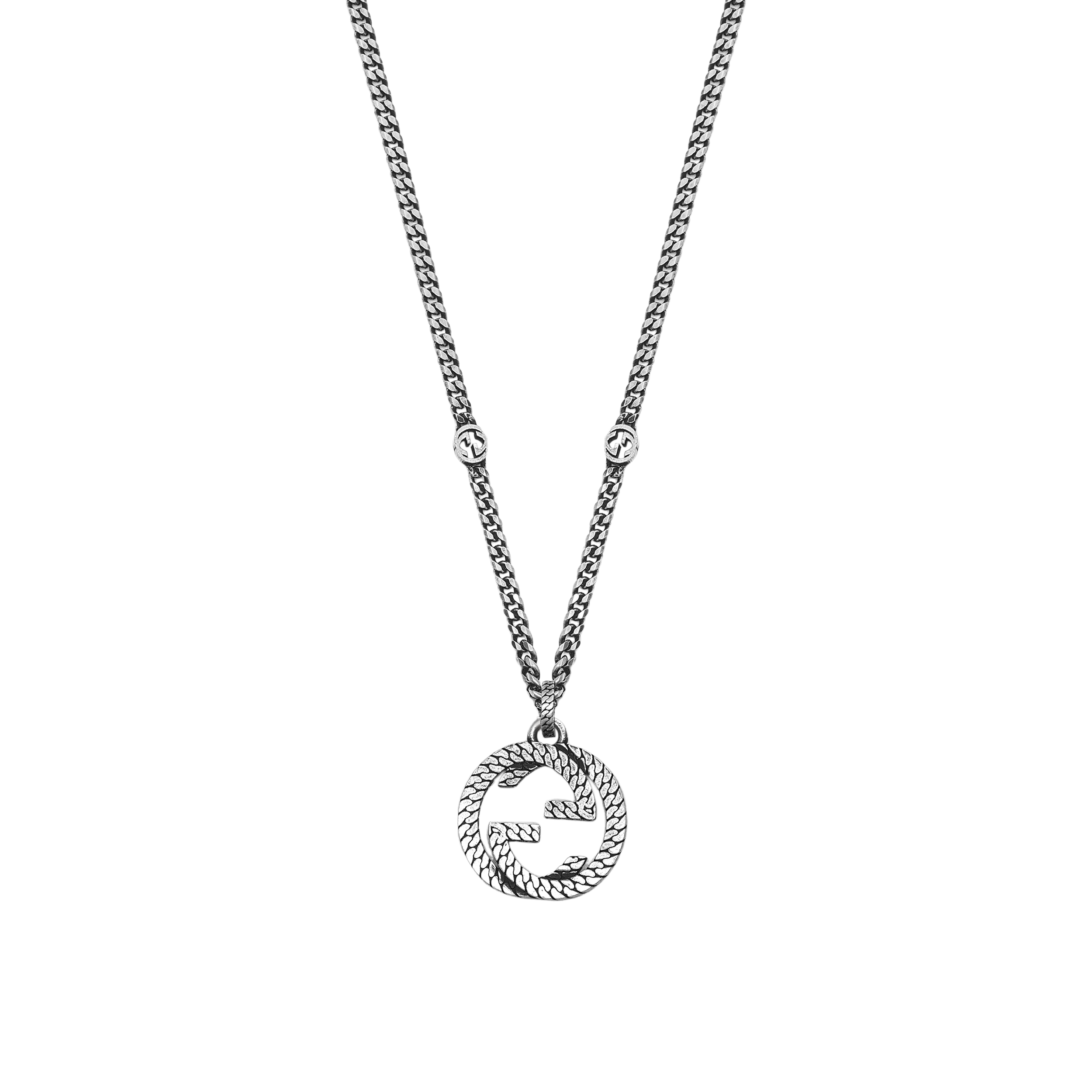 GUCCI Double G 925 Silver Necklace Unisex Couple Design - Silver. 678651-J8400-0728