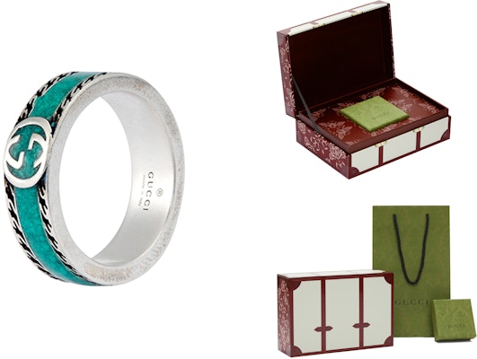 GUCCI Double G Aged 925 Silver Turquoise Enamel Ring Unisex Green 645573-J8410-8136 Buy GUCCI Double G Aged 925 Silver Turquoise Enamel Ring Unisex Green 645573-J8410-8136