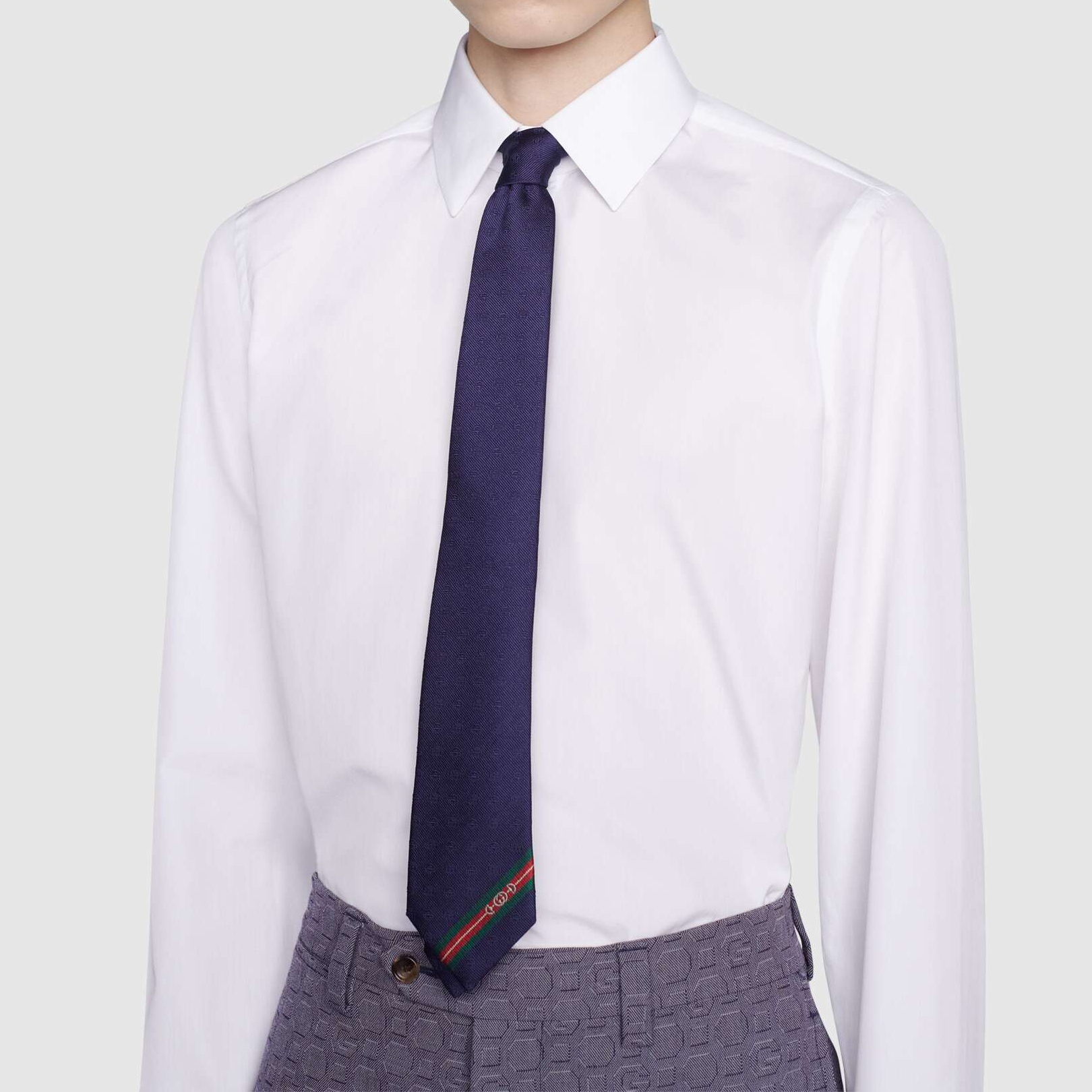 GUCCI Double G and Horsebit Jacquard Tie in Deep Blue 624057-4E002-4068 圖 5