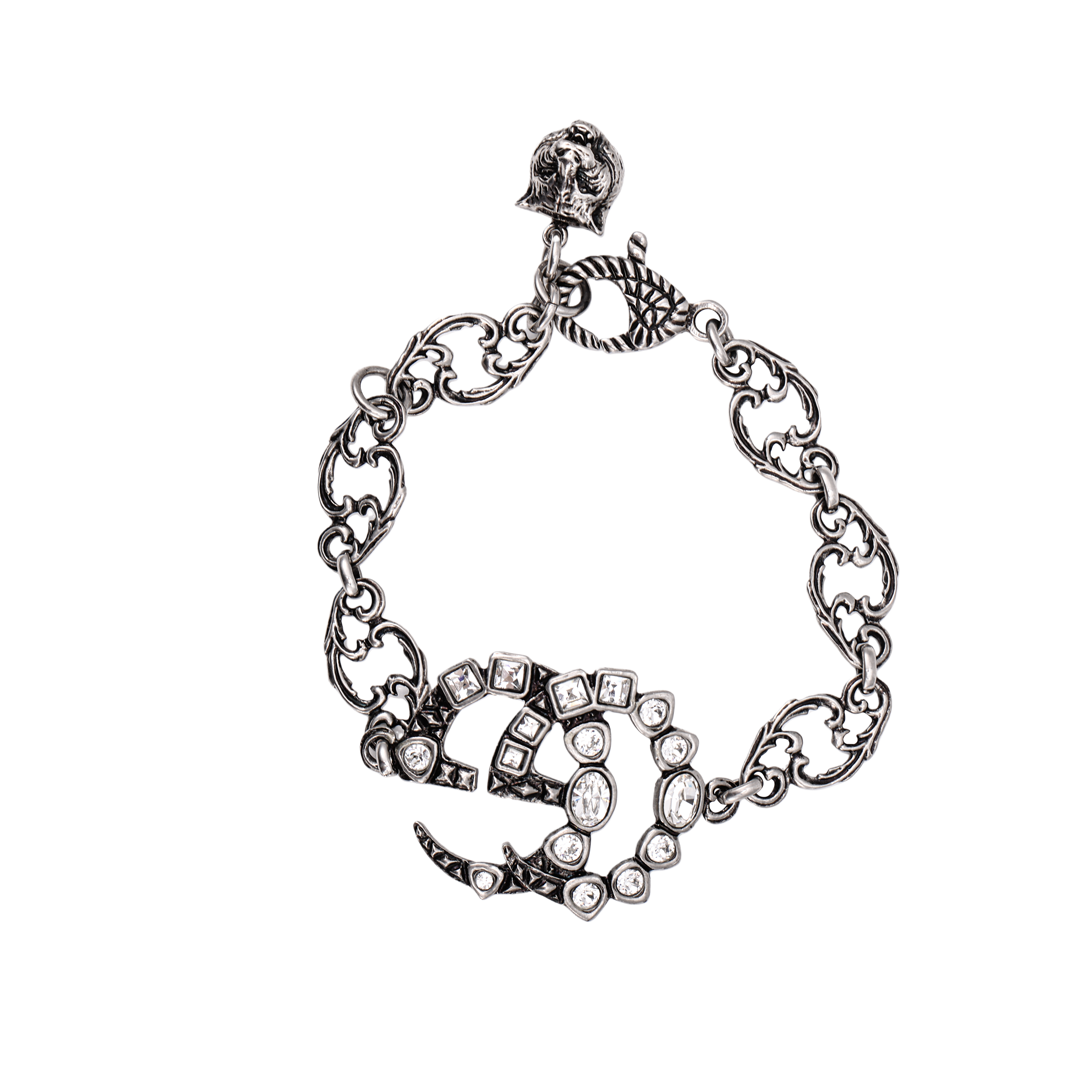 GUCCI Double G Crystal Embellished Metal Bracelet Unisex Couple Fashion Jewelry 530532-J1D50-8162