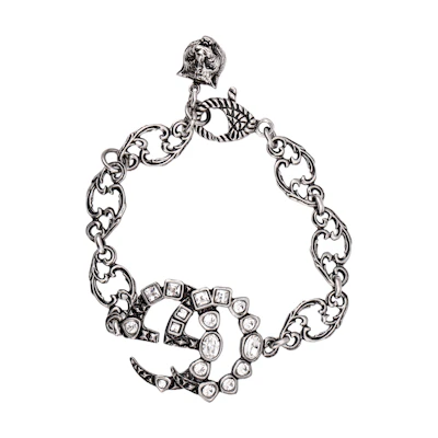 GUCCI Double G Crystal Embellished Metal Bracelet Unisex Couple Fashion Jewelry 530532-J1D50-8162