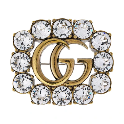 GUCCI Double G Cut-Out Crystal Brooch Unisex Couple Edition 506171-J1D50-8062