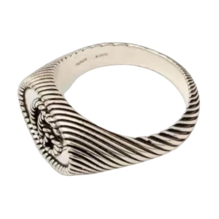 GUCCI Double G Distressed Effect 925 Silver Ring Unisex 631746-J8400-0701