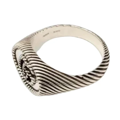 GUCCI Double G Distressed Effect 925 Silver Ring Unisex 631746-J8400-0701